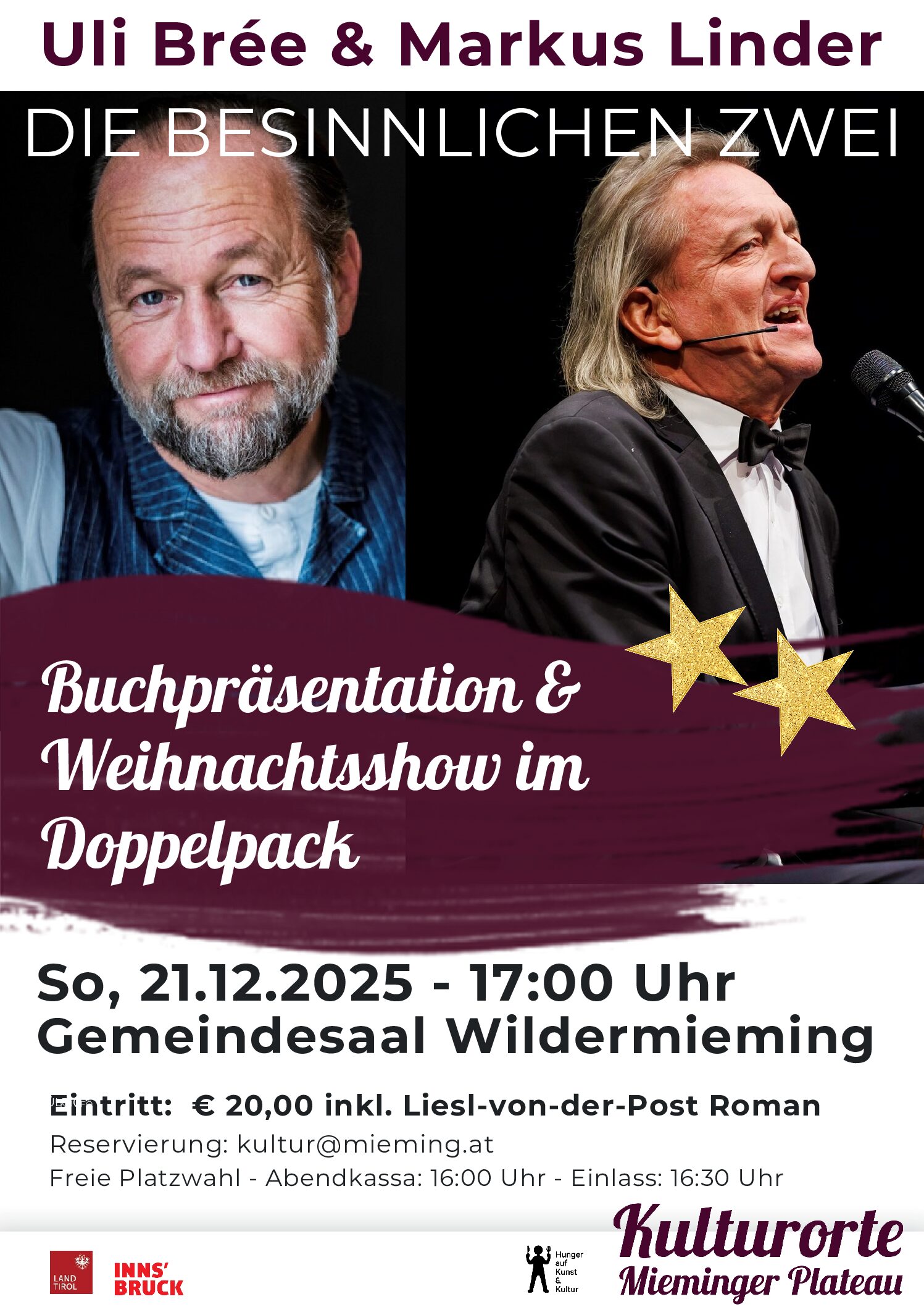 Die besinnlichen Zwei - Buchpräsentation und Weihnachtsshow im Doppelpack mit Ulli Brèe und Markus Linder